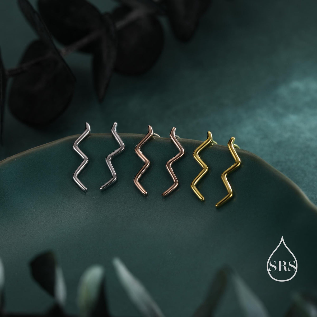 Zigzag Wave Crawler Earrings in Sterling Silver, Silver or Gold or Rose Gold, Minimalist Geometric, Ear Climbers