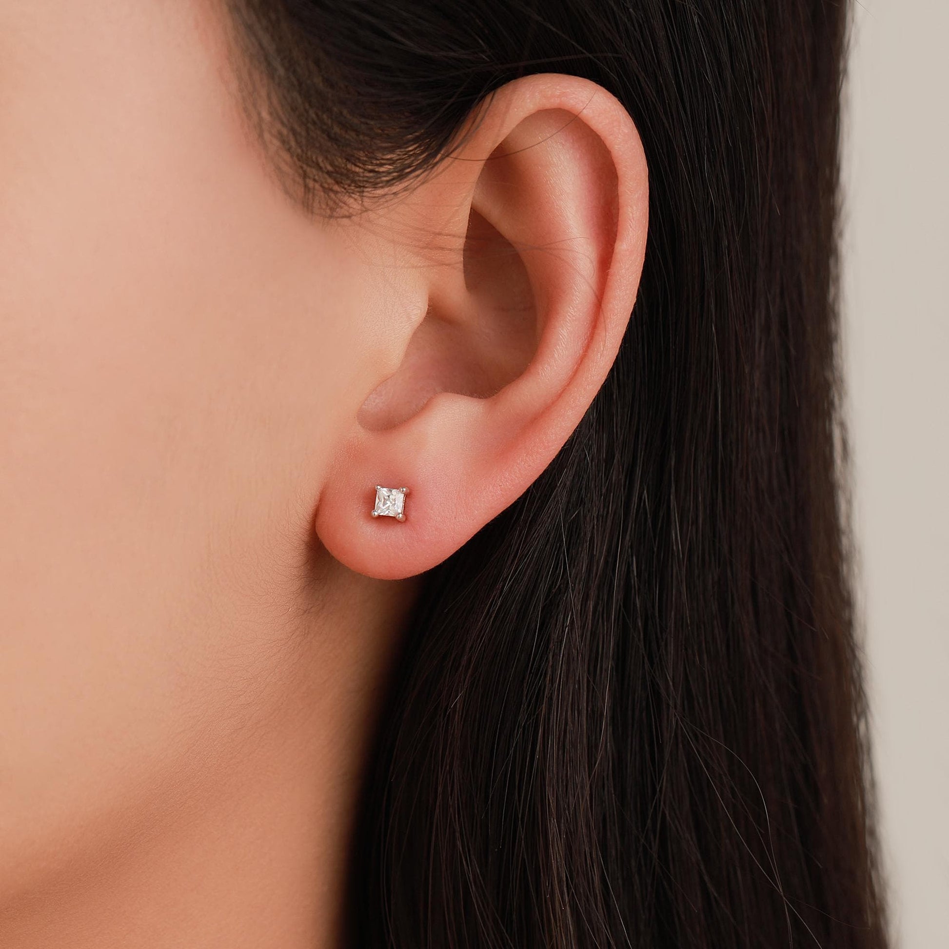 Tiny Square CZ Internally Threaded Flat Back / Screw Back / Stud Earrings in Sterling Silver, Silver or Gold or Rose Gold, Piercing