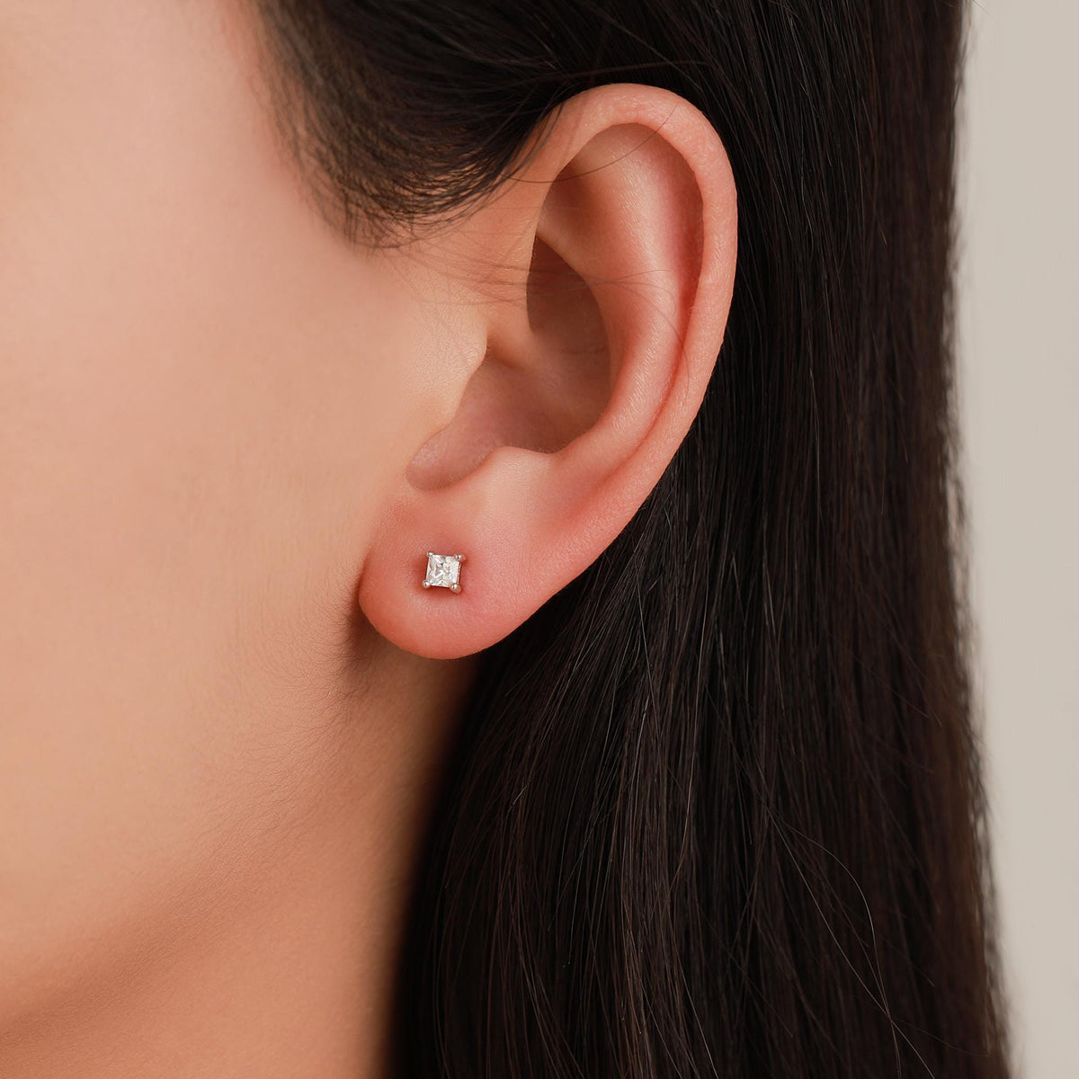 Tiny Square CZ 16G Internally Threaded Flat Back Earrings in Sterling Silver