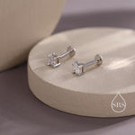 Tiny Square CZ 16G Internally Threaded Flat Back Earrings in Sterling Silver