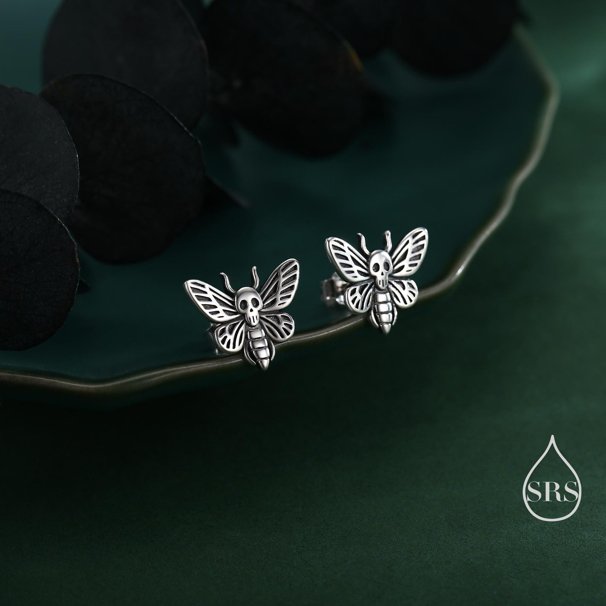 Death's-head Hawkmoth Moth Stud Earrings in Sterling Silver, Silver Gold or Rose Gold, Insect Earrings, Nature Inspired Animal Earrings