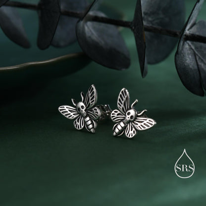 Death's-head Hawkmoth Moth Stud Earrings in Sterling Silver, Silver Gold or Rose Gold, Insect Earrings, Nature Inspired Animal Earrings