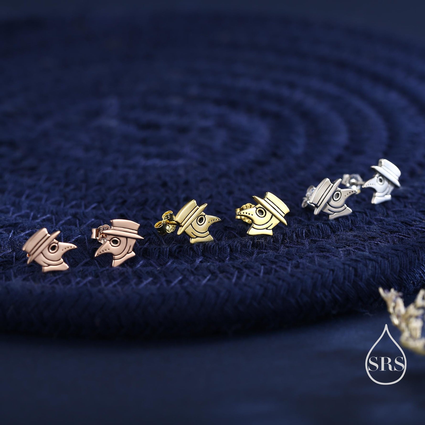 The Plague Doctor Stud Earrings in Sterling Silver, Silver Gold or Rose Gold, Fun and Quirky Gothic Inspired Jewellery