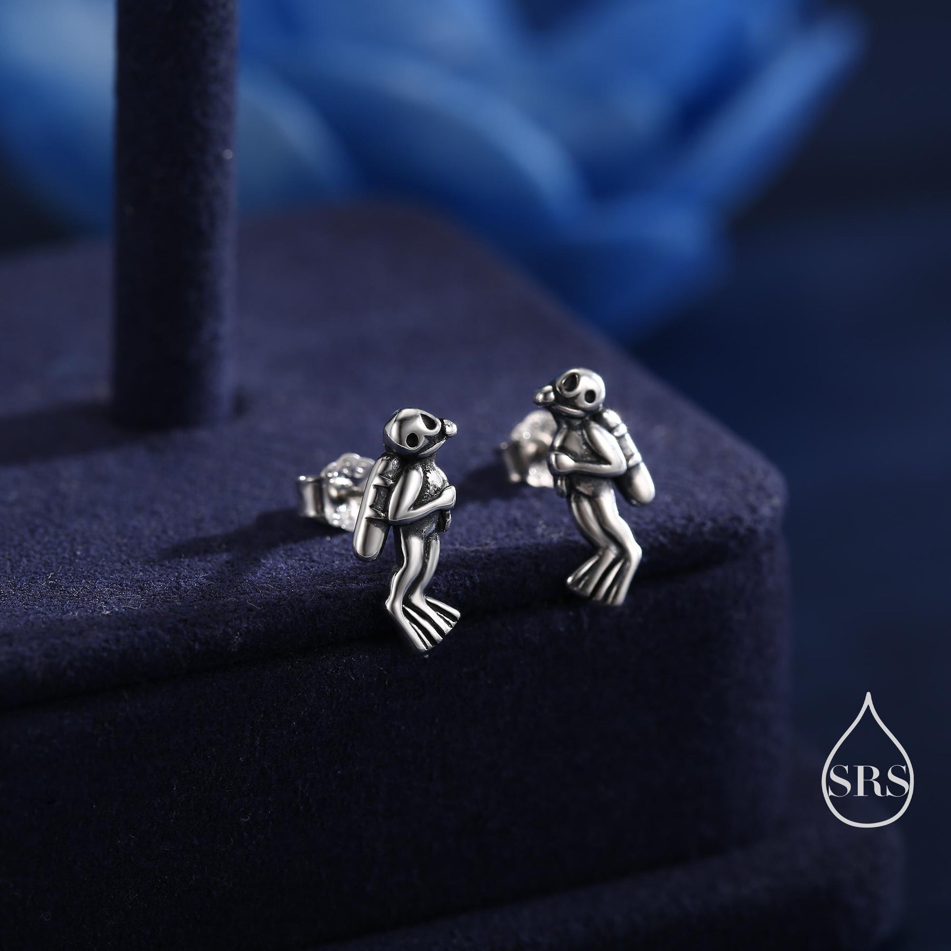 Tiny Scuba Diver Stud Earrings in Sterling Silver, Silver Gold or Rose Gold, Diving Jewellery, Scuba Earrings, Ocean Earrings