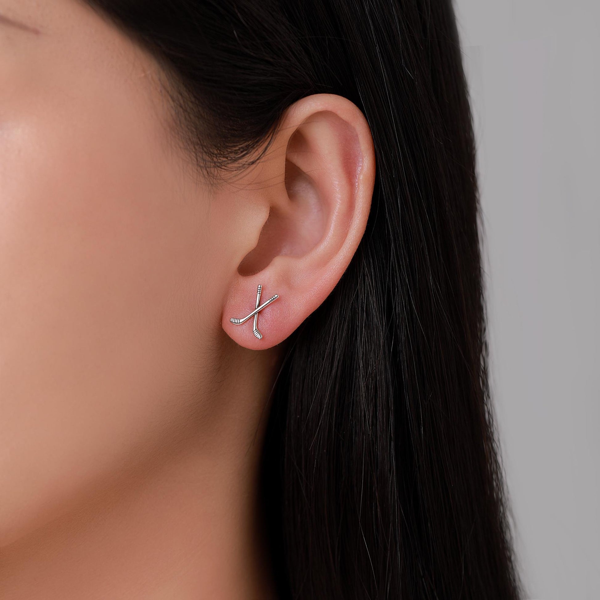 Hocky Stick Stud Earrings in Sterling Silver, Silver Gold or Rose Gold, Fun and Quirky Hocky Earrings, Hobby Jewellery