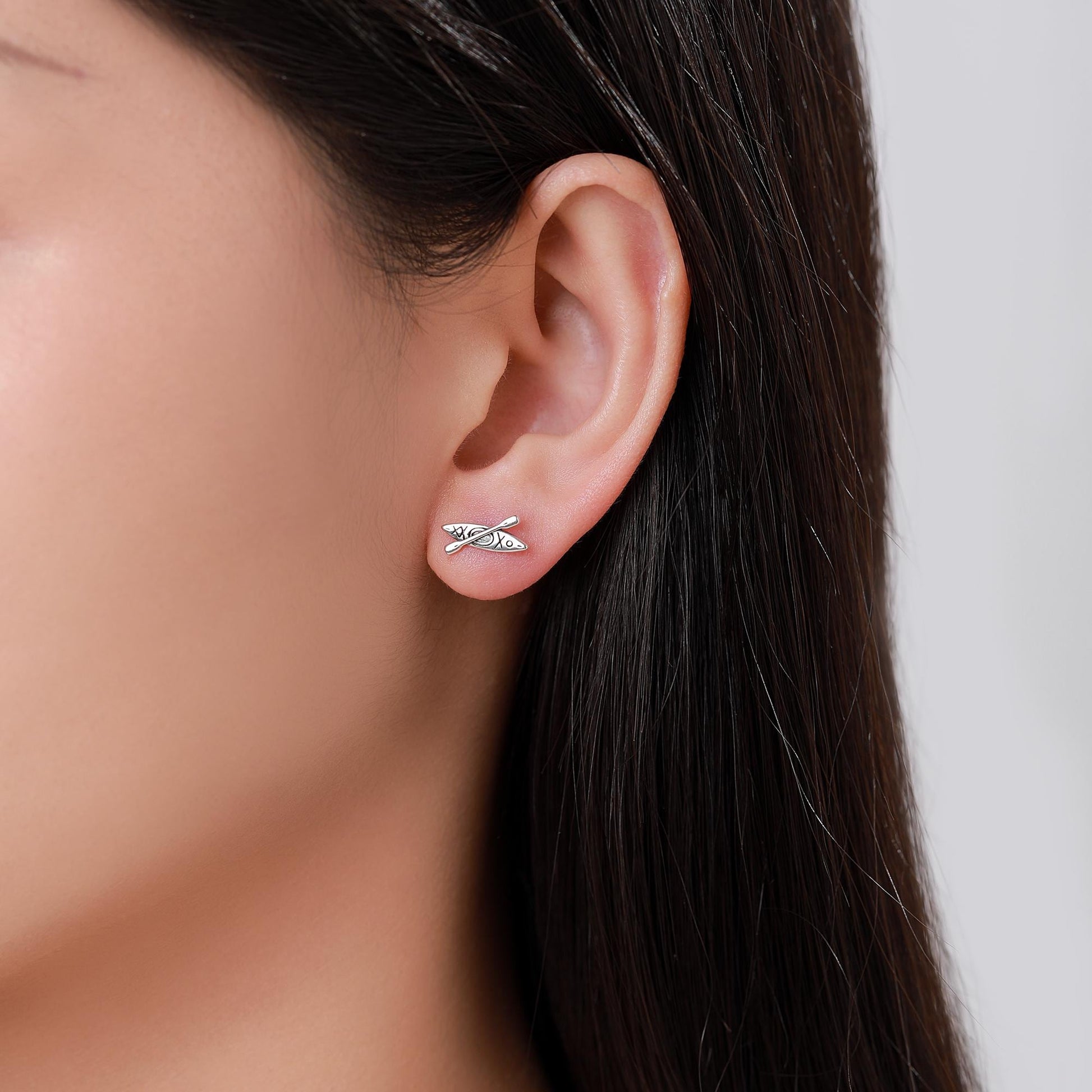 Kayak Boat Stud Earrings in Sterling Silver, Silver Gold or Rose Gold, Ocean Earrings, Boat Stud, Hobby Jewellery