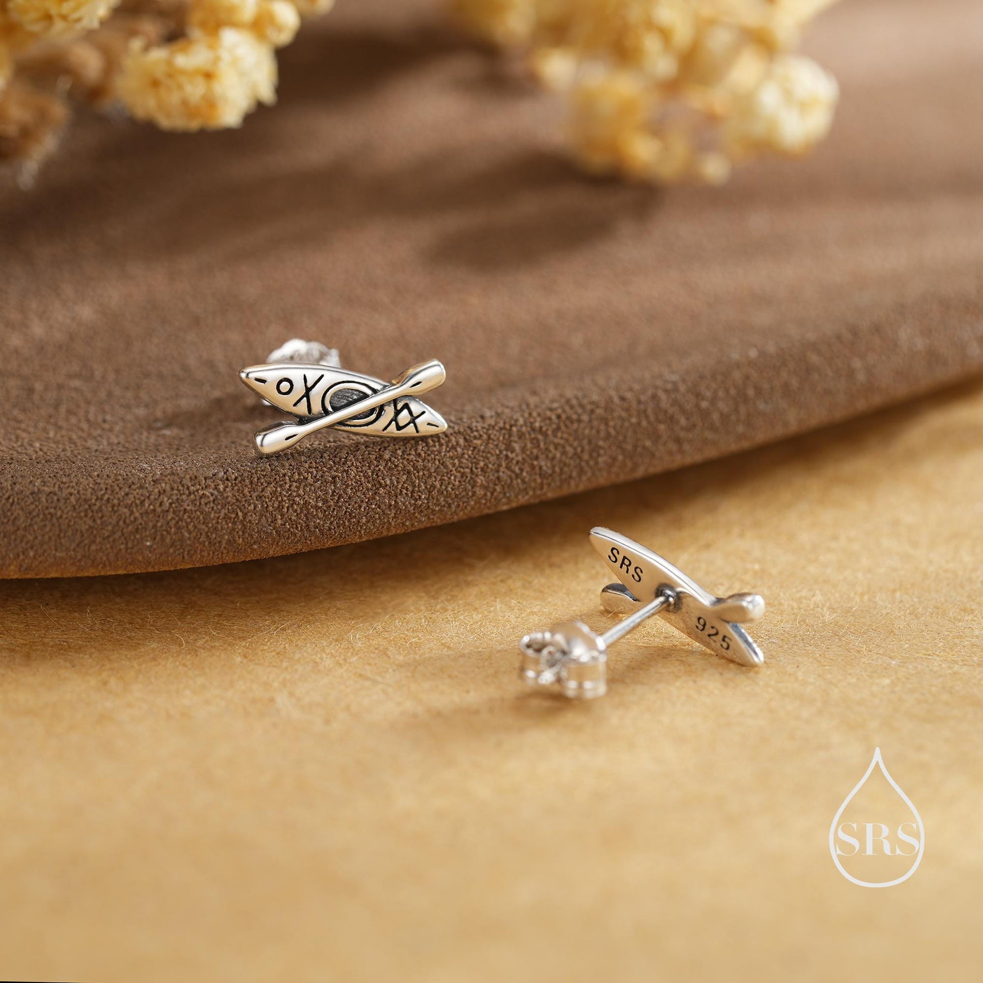 Kayak Boat Stud Earrings in Sterling Silver, Silver Gold or Rose Gold, Ocean Earrings, Boat Stud, Hobby Jewellery