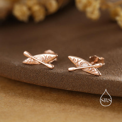 Kayak Boat Stud Earrings in Sterling Silver, Silver Gold or Rose Gold, Ocean Earrings, Boat Stud, Hobby Jewellery