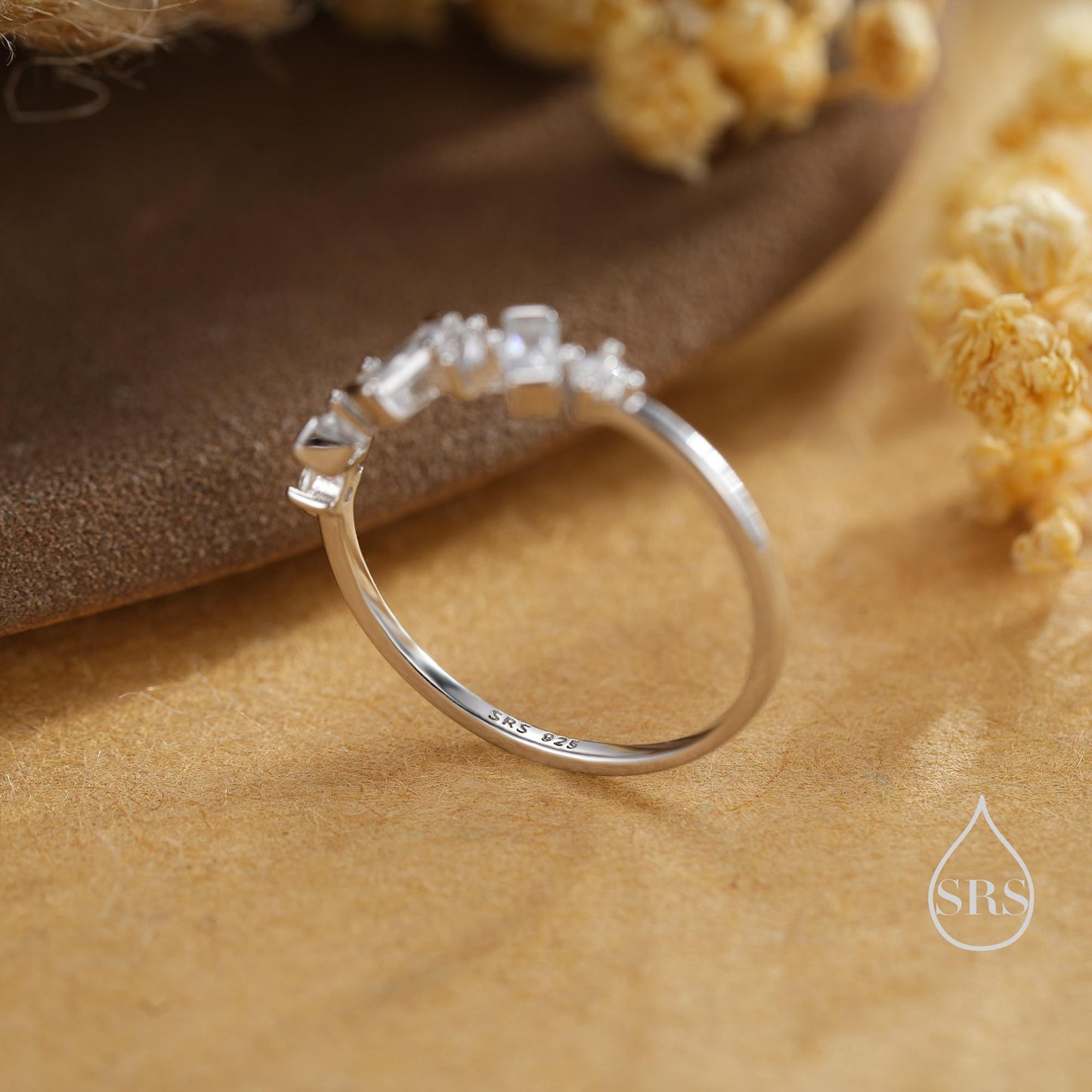 Baguette CZ Cluster Ring in Sterling Silver, Silver or Gold, Organic Shape CZ Ring, US 5 - 8