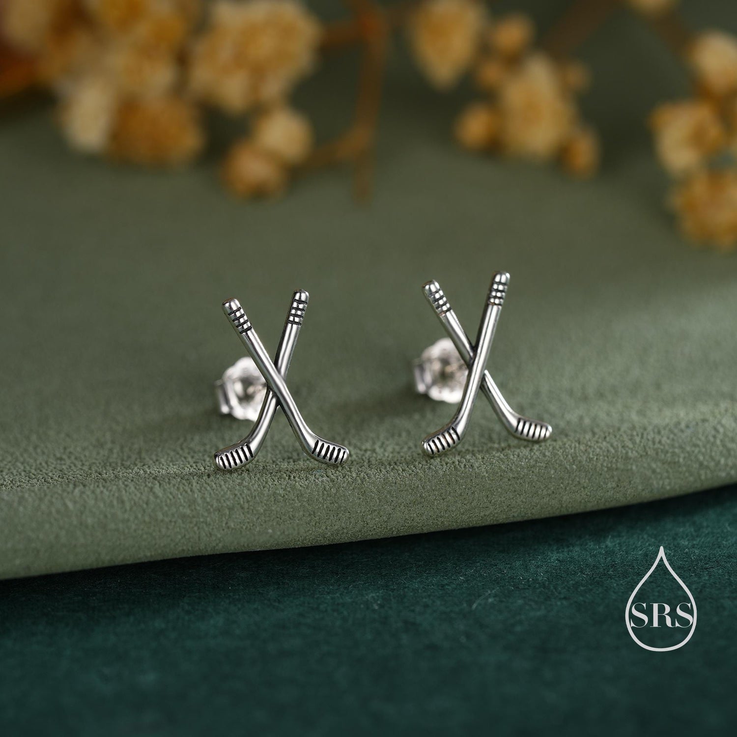 Hocky Stick Stud Earrings in Sterling Silver, Silver Gold or Rose Gold, Fun and Quirky Hocky Earrings, Hobby Jewellery