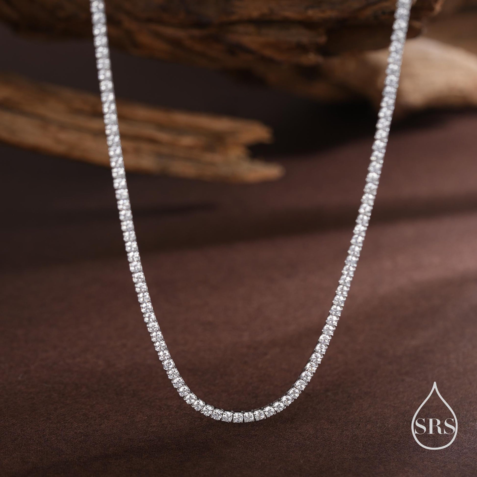 Sterling Silver 2mm CZ Tennis Necklace, Various Lengths, 35cm - 45cm, Silver Clear CZ Necklace, CZ Cluster Necklace, Minimalist Bracelet