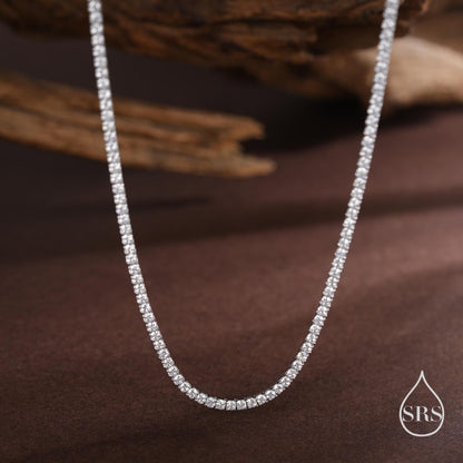 Sterling Silver 2mm CZ Tennis Necklace, Various Lengths, 35cm - 45cm, Silver Clear CZ Necklace, CZ Cluster Necklace, Minimalist Bracelet