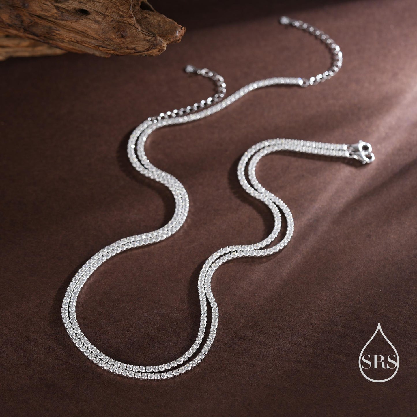 Sterling Silver 2mm CZ Tennis Necklace, Various Lengths, 35cm - 45cm, Silver Clear CZ Necklace, CZ Cluster Necklace, Minimalist Bracelet