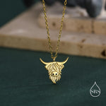 Highland Cow Pendant Necklace in Sterling Silver, Silver, Gold or Rose Gold Finish, Delicate Highland Cow Necklace, Scottish Jewellery