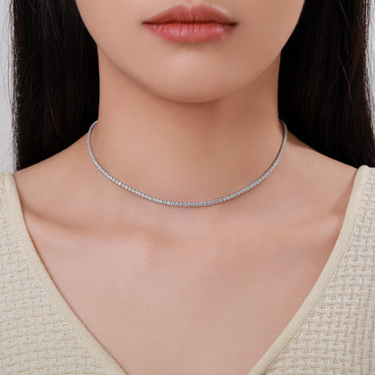 Sterling Silver 2mm CZ Tennis Necklace, Various Lengths, 35cm - 45cm, Silver Clear CZ Necklace, CZ Cluster Necklace, Minimalist Bracelet