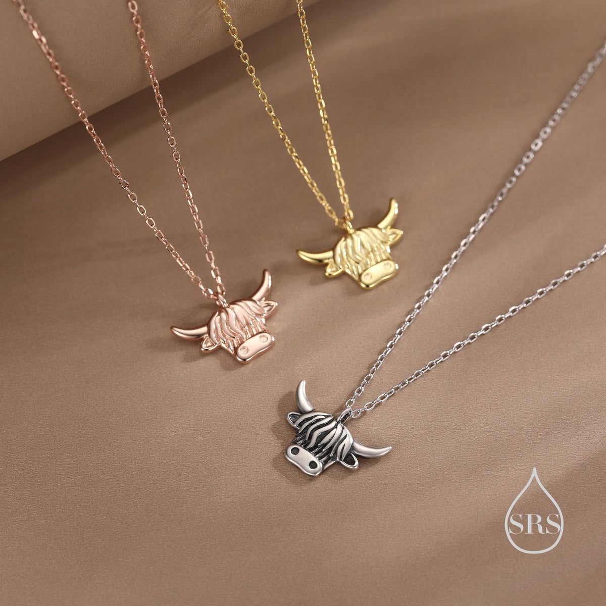 Oxidised Sterling Silver Highland Cow Pendant Necklace, Silver, Gold or Rose Gold Finish, Delicate Highland Cow Necklace, Scottish Jewellery