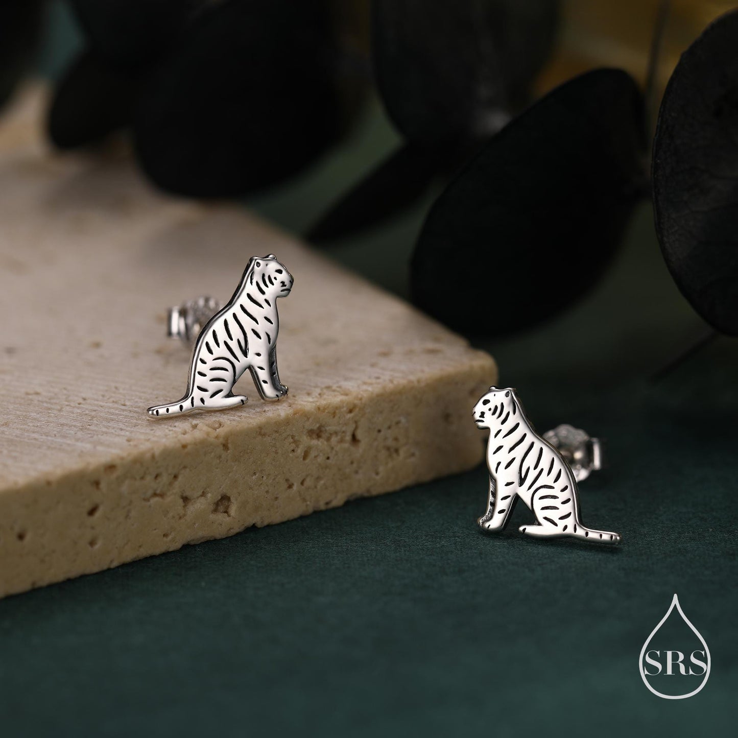 Tiger Stud Earrings in Sterling Silver, Silver Gold or Rose Gold, Nature Inspired Animal Earrings