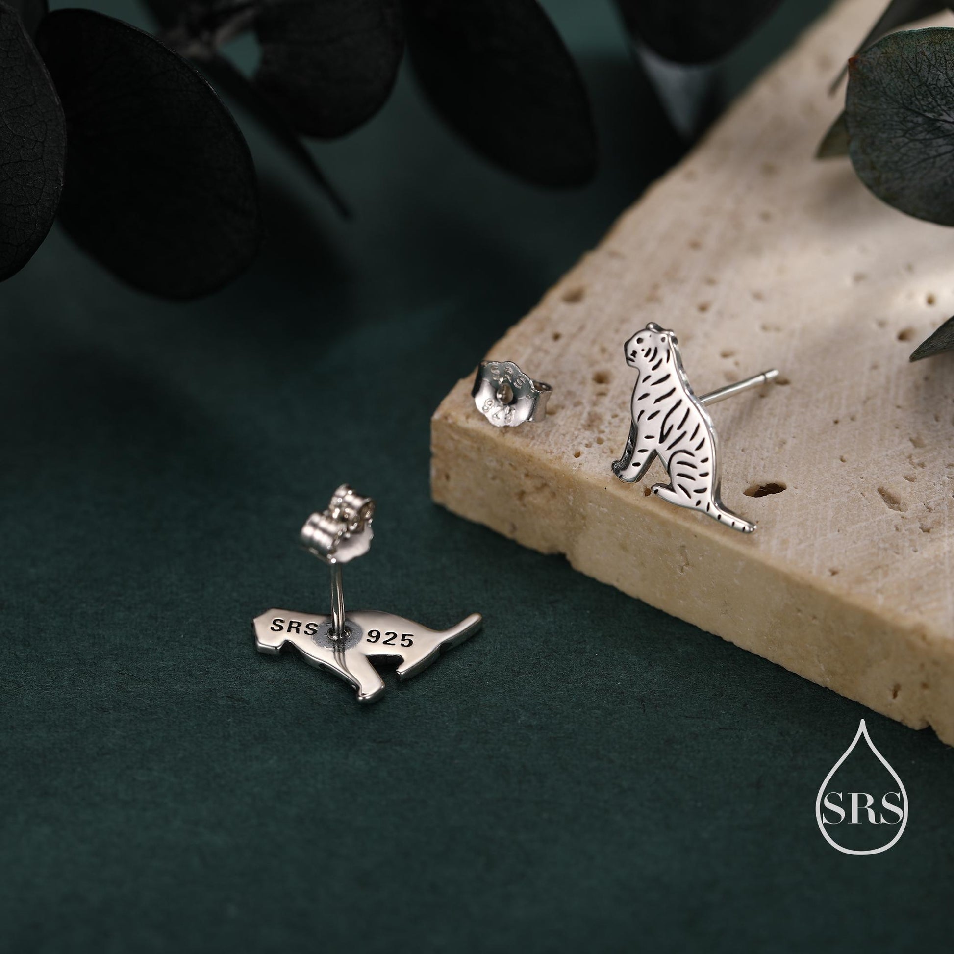Tiger Stud Earrings in Sterling Silver, Silver Gold or Rose Gold, Nature Inspired Animal Earrings