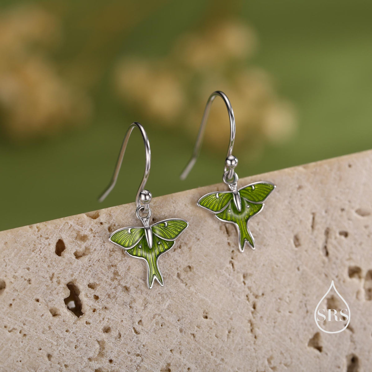 Enamel Luna Moth Hook Earrings