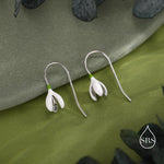 Enamel Painted Snowdrop Flower Drop Earrings in Sterling Silver, Nature Inspired Flower Earrings, January Birth Flower, Botanical