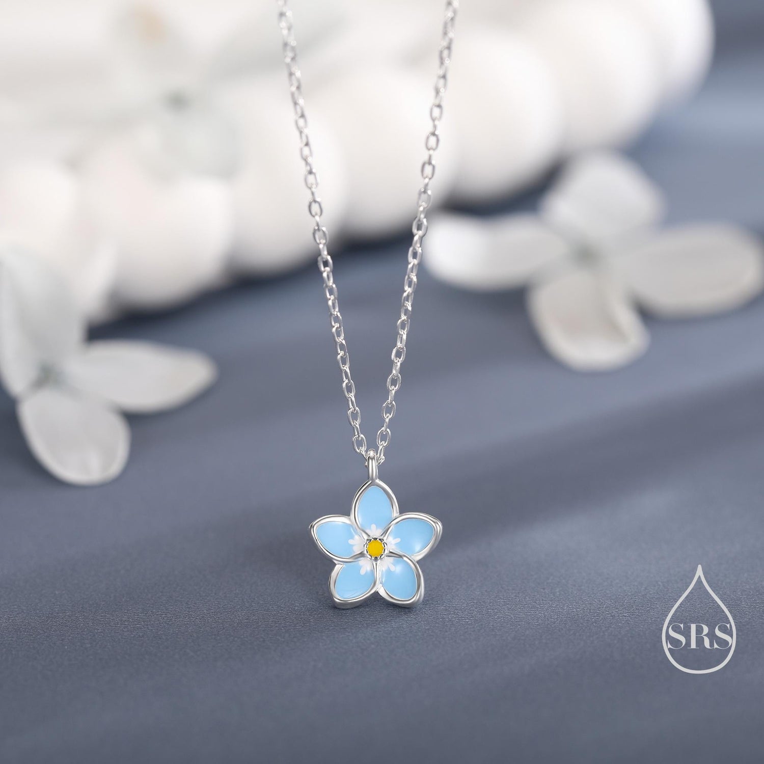 Sterling Silver Tiny Dainty Forget-me-not Flower Pendant Necklace, Flower Necklace, Small Forget-me-not Necklace, Forget me not Jewellery