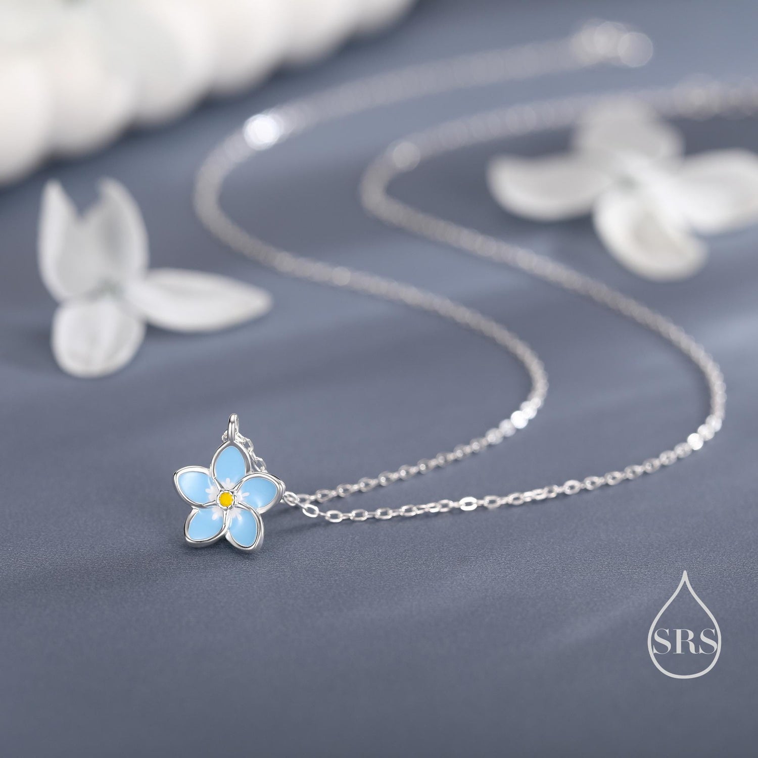 Sterling Silver Tiny Dainty Forget-me-not Flower Pendant Necklace, Flower Necklace, Small Forget-me-not Necklace, Forget me not Jewellery