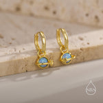 Blue Opal Planet and Star Huggie Hoop Earrings in Sterling Silver, Silver or Gold, Simulated Opal, Detachable Charms, Saturn Earrings