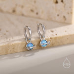 Blue Opal Planet and Star Huggie Hoop Earrings in Sterling Silver, Silver or Gold, Simulated Opal, Detachable Charms, Saturn Earrings