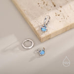 Blue Opal Planet and Star Huggie Hoop Earrings in Sterling Silver, Silver or Gold, Simulated Opal, Detachable Charms, Saturn Earrings