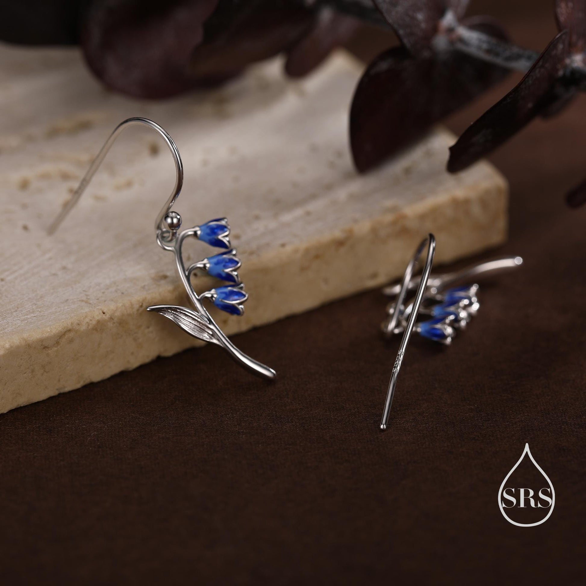 Sterling Silver Bluebell Flower Drop Dangle Earrings with Enamel, Tiny Dainty Dangle Bluebell Flower Earrings, Spring Flowers