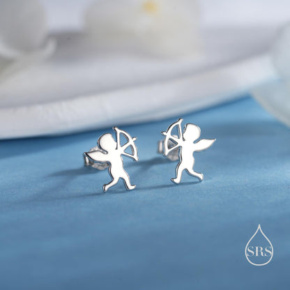 Tiny Cupid Angel Stud Earrings in Sterling Silver, Silver, Gold or Rose Gold, Chrub Stud Earrings, Silver Angel Earrings