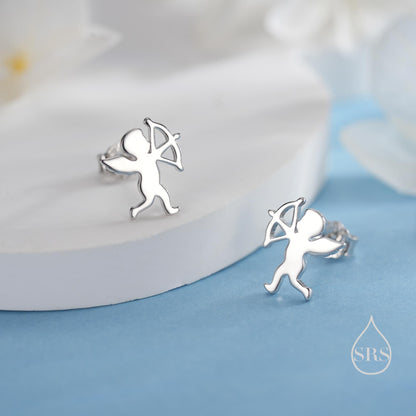 Tiny Cupid Angel Stud Earrings in Sterling Silver, Silver, Gold or Rose Gold, Chrub Stud Earrings, Silver Angel Earrings