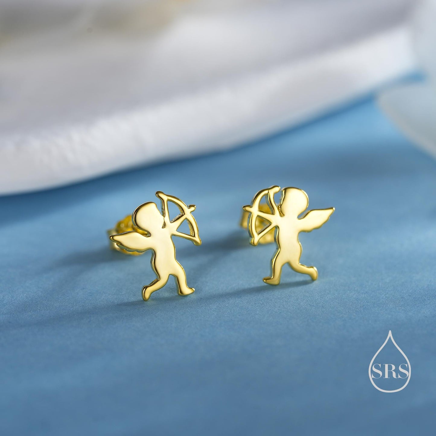 Tiny Cupid Angel Stud Earrings in Sterling Silver, Silver, Gold or Rose Gold, Chrub Stud Earrings, Silver Angel Earrings