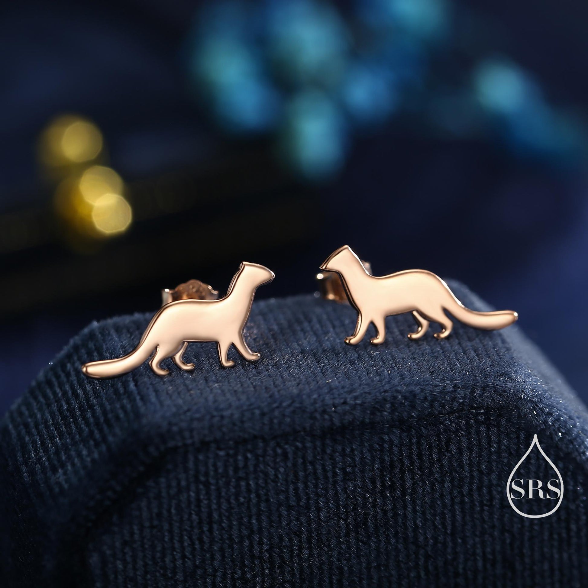 Sterling Silver Weasel Stud Earrings, Available in Silver, Gold or Rose Gold Finish, Cute Fun Quirky, Gift for Her, Nature Inspired