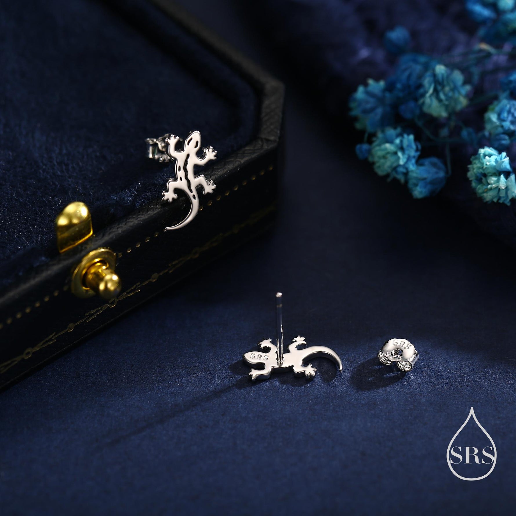 Salamander Stud Earrings in Sterling Silver, Available in Silver, Gold or Rose Gold Finish, Cute Fun Quirky, Animal Lover, Nature Inspired