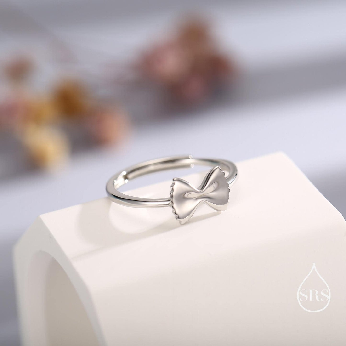 Sterling Silver Farfalle Pasta Ring, Silver or Gold Finish Adjustable Size, Food Jewellery, Pasta Ring, Fun and Quirky Design