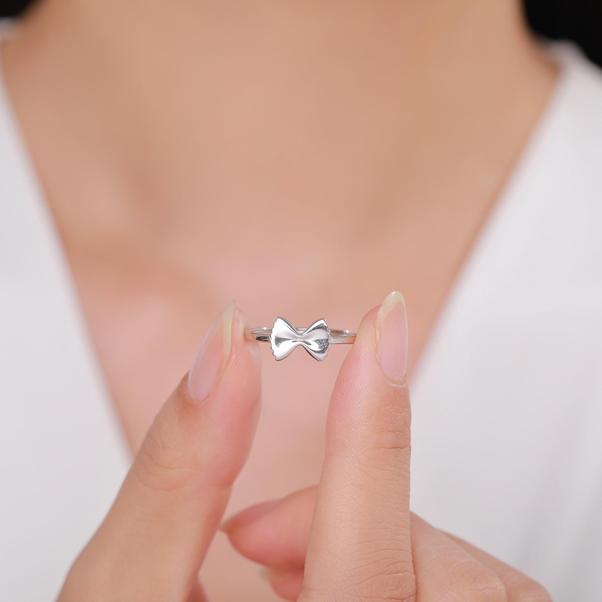 Sterling Silver Farfalle Pasta Ring, Silver or Gold Finish Adjustable Size, Food Jewellery, Pasta Ring, Fun and Quirky Design