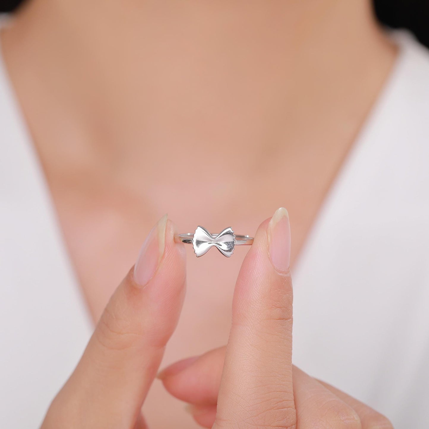 Sterling Silver Farfalle Pasta Ring, Silver or Gold Finish Adjustable Size, Food Jewellery, Pasta Ring, Fun and Quirky Design