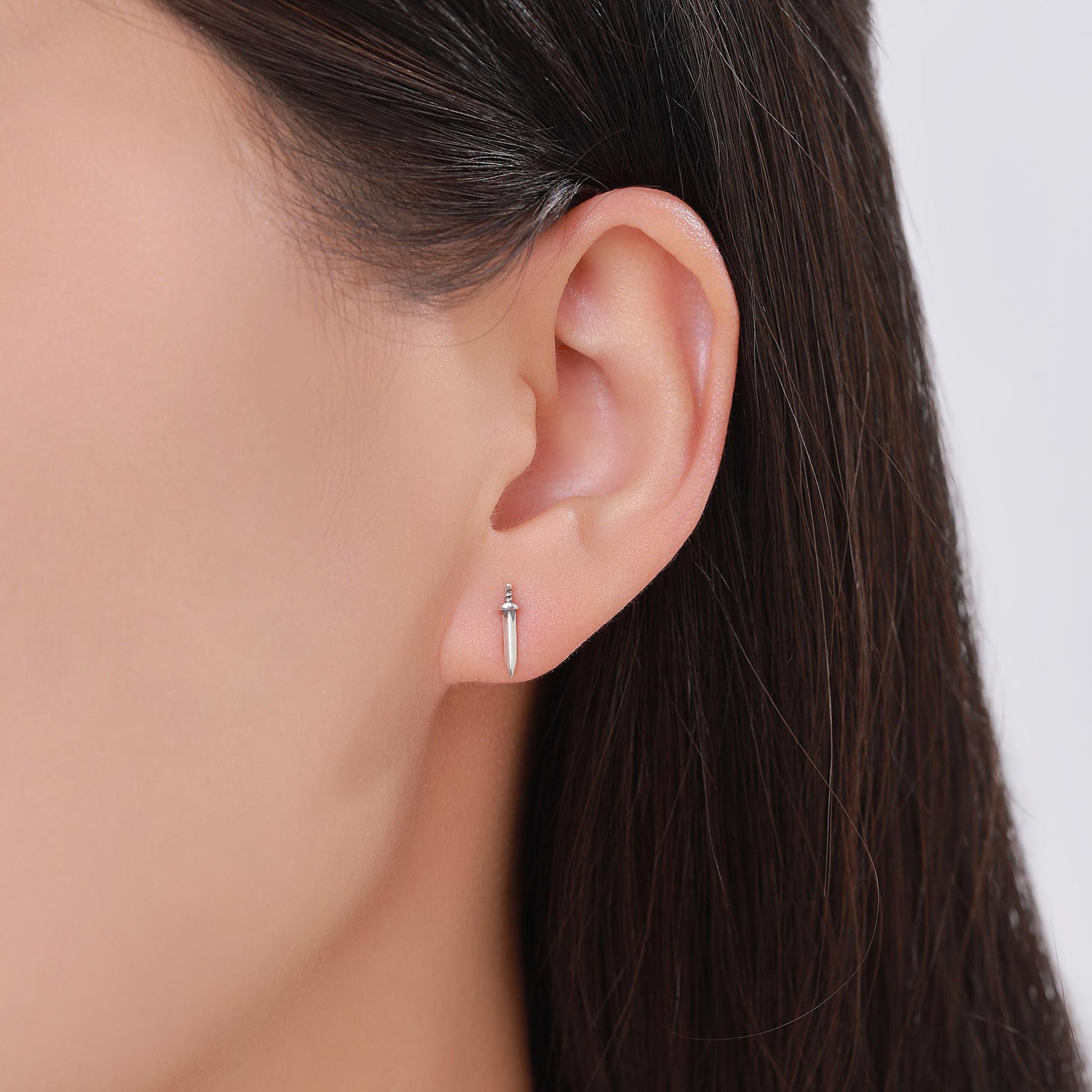 Sterling Silver Mismatched Spartan Helmet and Sword Stud Earrings, Silver or Gold or Rose Gold, Minimalist Asymmetric Roman Warrior Design