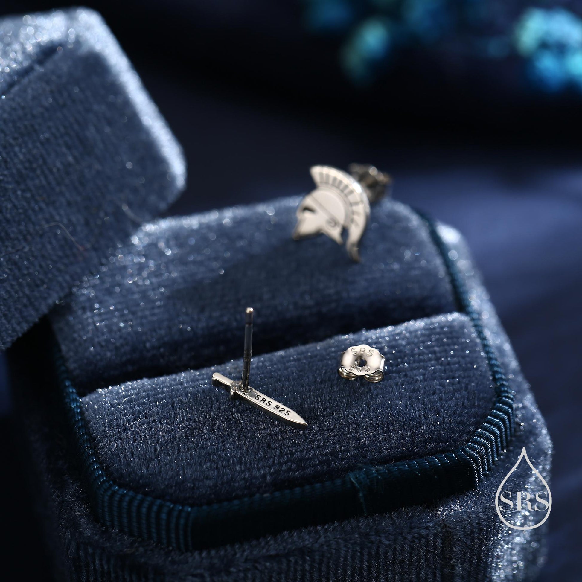 Sterling Silver Mismatched Spartan Helmet and Sword Stud Earrings, Silver or Gold or Rose Gold, Minimalist Asymmetric Roman Warrior Design