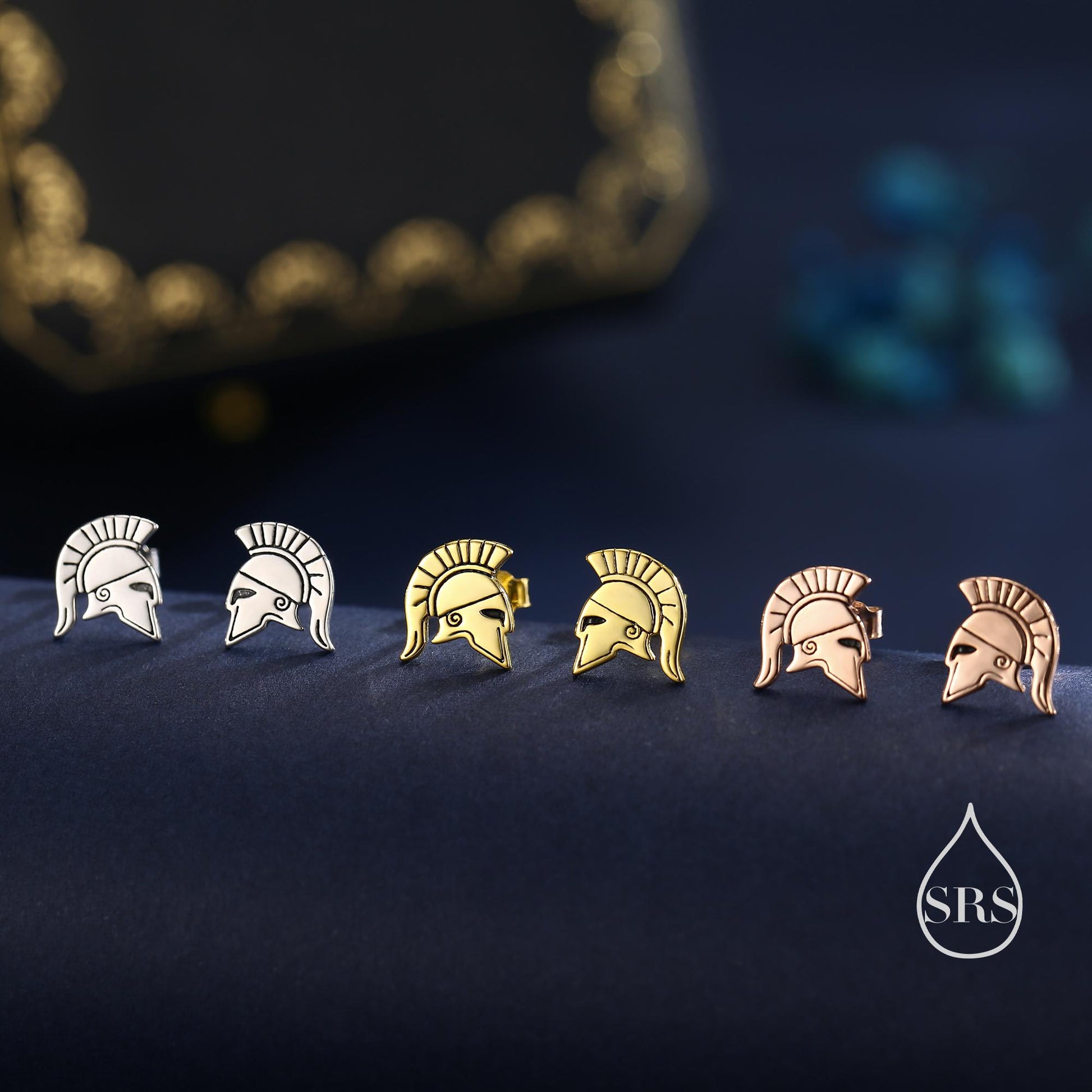 Sterling Silver Spartan Helmet Stud Earrings, Silver or Gold or Rose Gold, Minimalist Warrior Design, Roman Soldier Earrings