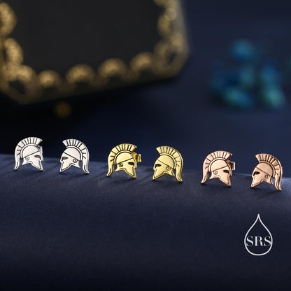 Sterling Silver Spartan Helmet Stud Earrings, Silver or Gold or Rose Gold, Minimalist Warrior Design, Roman Soldier Earrings