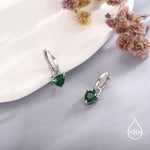 Sterling Silver Emerald Green Trillion Cut CZ Hoop Earrings, Silver, Gold, Triangle Dangle Hoop Earrings, Interchangeable Charm