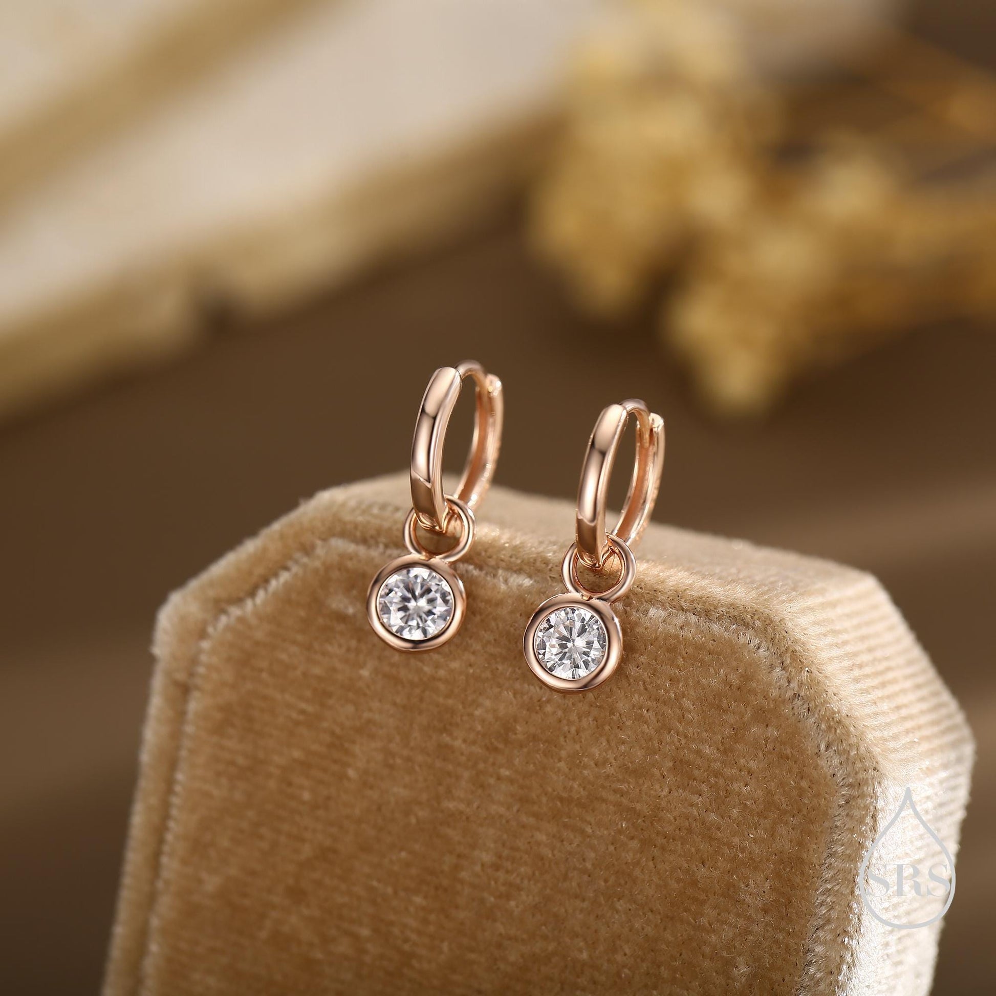 CZ Crystal Drop Hoop Earrings in Sterling Silver, Detachable Dangle Earrings, April Birthstone, Silver, Gold, Rose Gold, Interchangeable