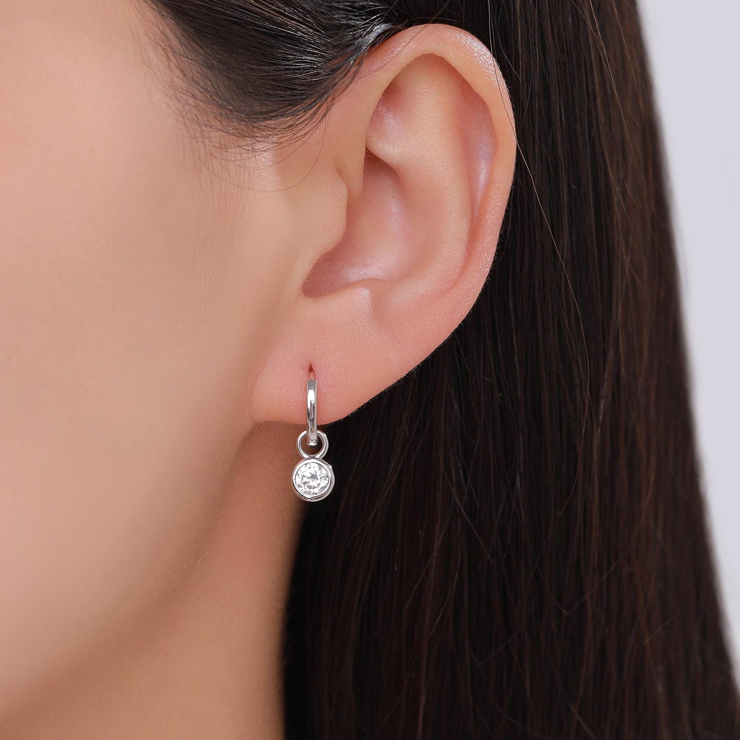 CZ Crystal Drop Hoop Earrings in Sterling Silver, Detachable Dangle Earrings, April Birthstone, Silver, Gold, Rose Gold, Interchangeable