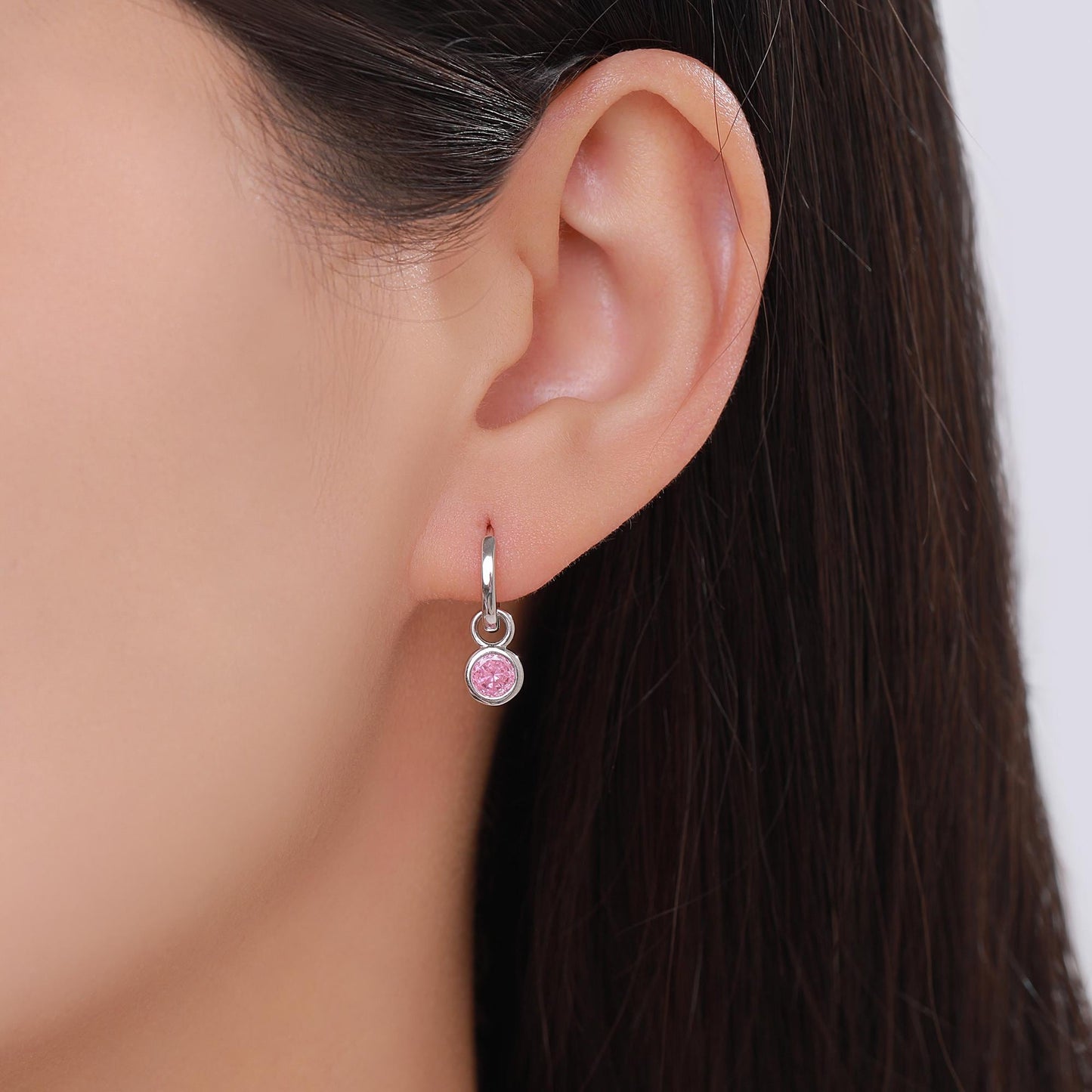 October Birthstone Tourmaline Pink Crystal Drop Hoop Earrings in Sterling Silver, Detachable Dangle Earrings, Silver, Gold, Rose Gold
