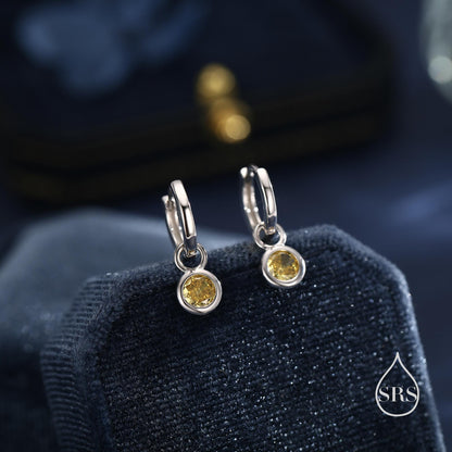 November Birthstone Citrine Yellow Crystal Drop Hoop Earrings in Sterling Silver, Detachable Dangle Earrings, Silver, Gold, Rose Gold