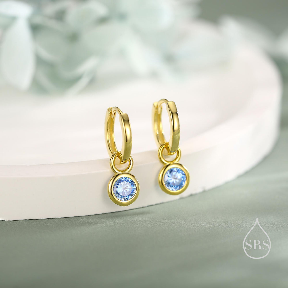 March Birthstone Aquamarine Hoop Earrings in Sterling Silver, Detachable Dangle Hoop Earrings, Silver, Gold or Rose Gold, Interchangeable