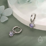 June Birthstone Alexandrite Crystal Drop Hoop Earrings in Sterling Silver, Detachable Dangle Earrings, Silver, Gold, Rose Gold