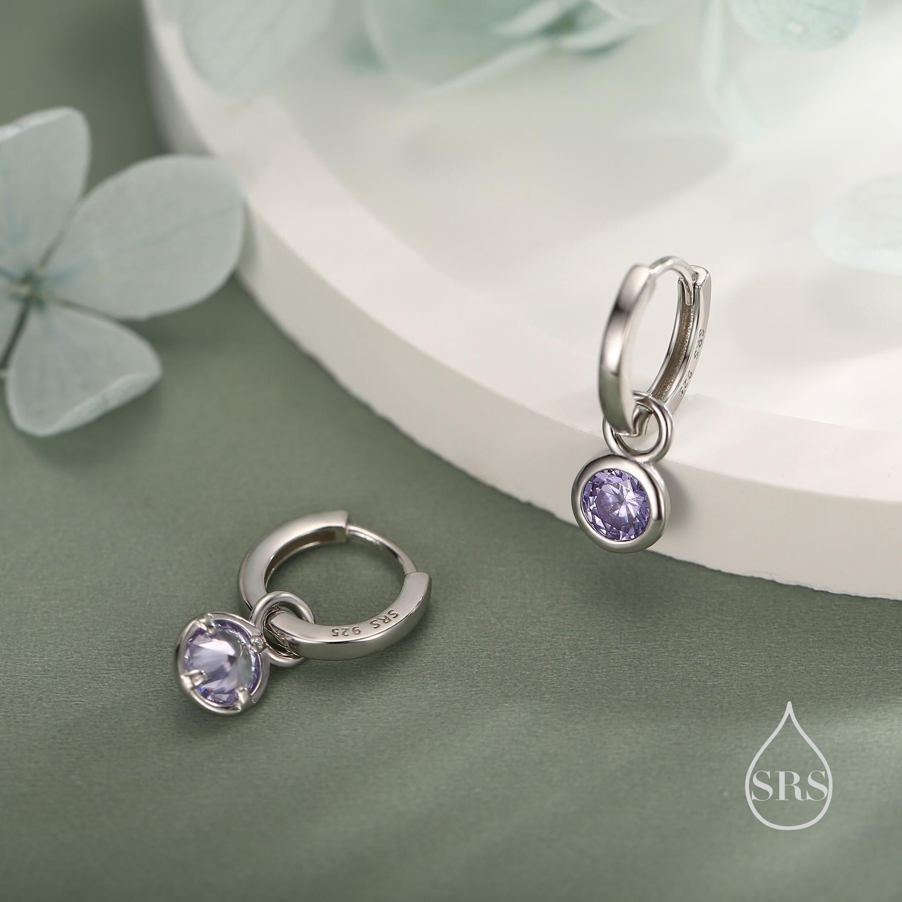 June Birthstone Alexandrite Crystal Drop Hoop Earrings in Sterling Silver, Detachable Dangle Earrings, Silver, Gold, Rose Gold